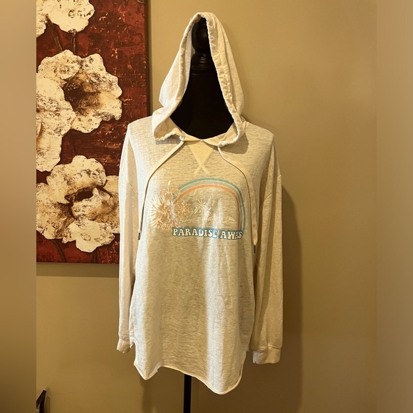C&C T-shirt weight graphic hoodie in cream “paradise awaits” with rainbow,size M - Picture 1 of 5
